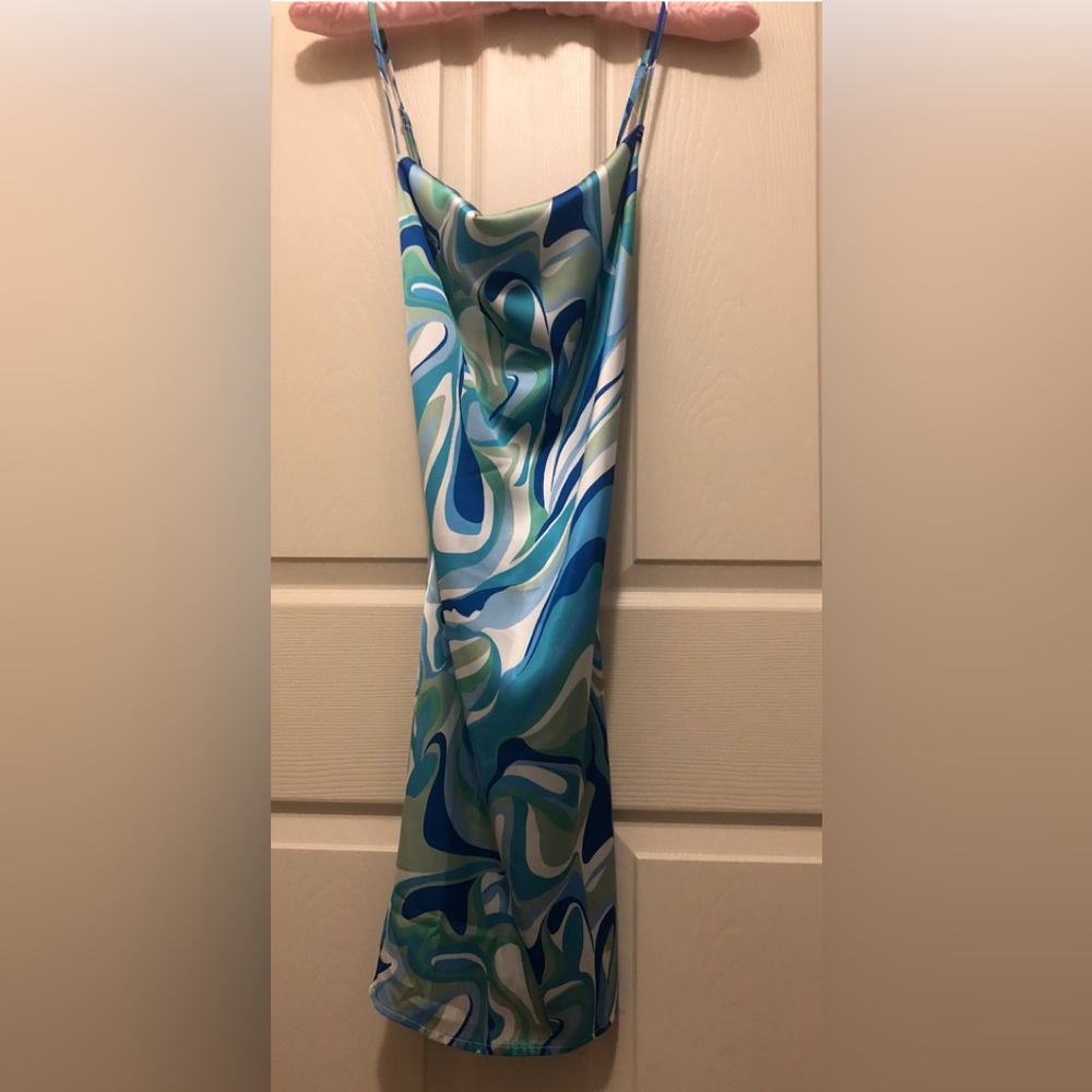 Summer Sexy Silky Mini Dress in Blues , Greens & White (New!)